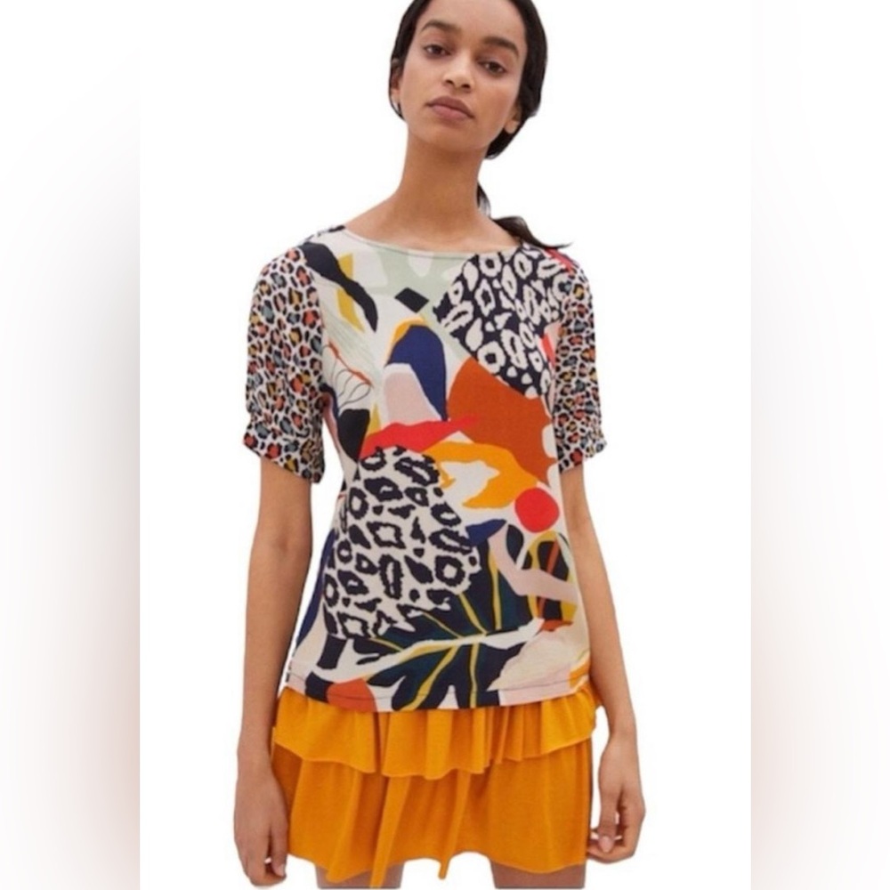 Anthropologie Conditions Apply Elsa Contrast Top Cheetah
